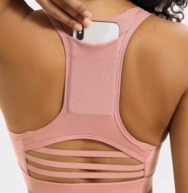Aja Sport Bra with Phone Pocket in Lotus root purple XL, Yoga Top Padded Athletic Support Top for Her, Yoga Fitness Training Bra, Ladies Comfortable Sportswear