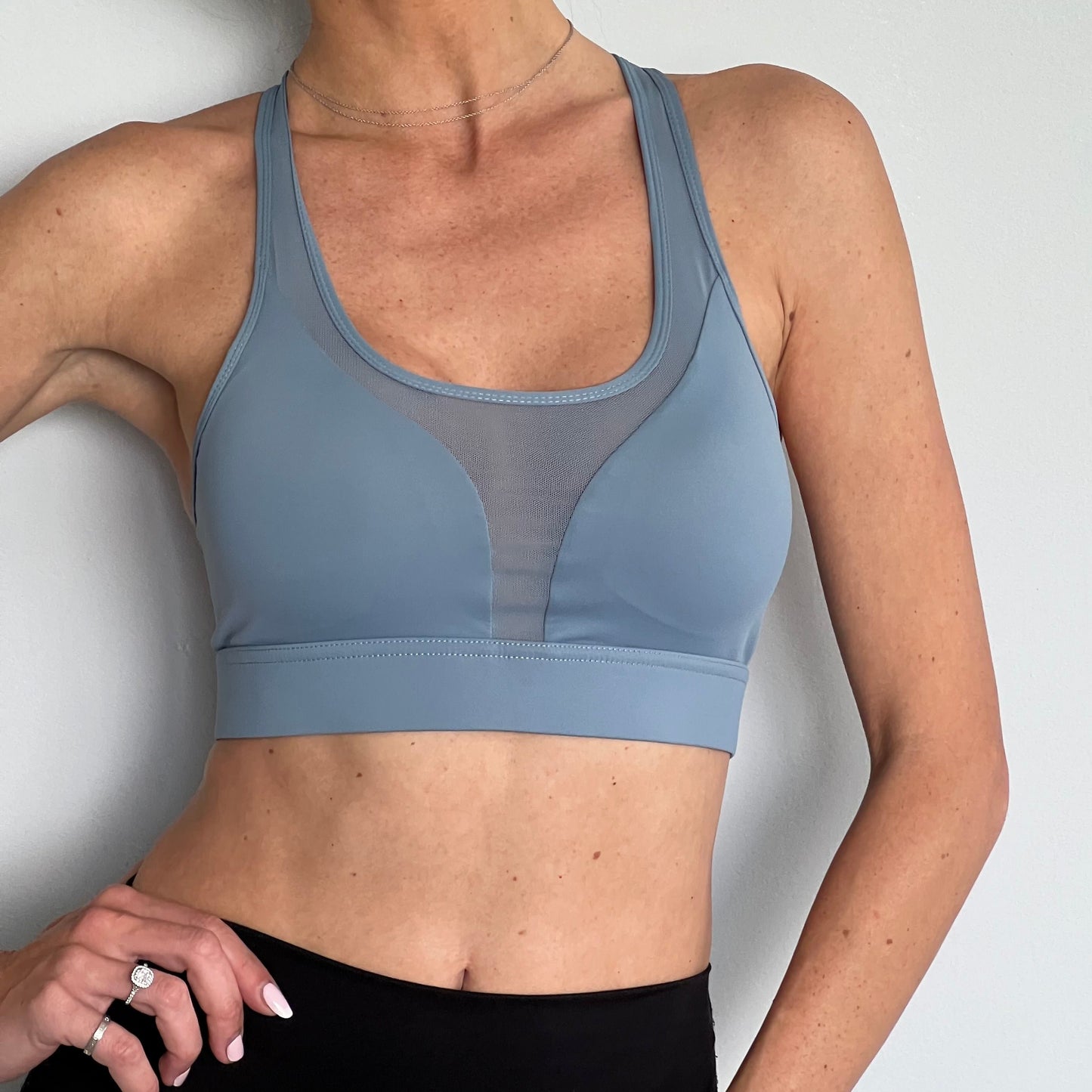 Aja Sports Top Yoga Bra with Phone Pocket Large, in Lake water Blue, Padded Athletic Support Top for Her, Yoga Fitness Training Bra, Ladies Comfortable Sportswear