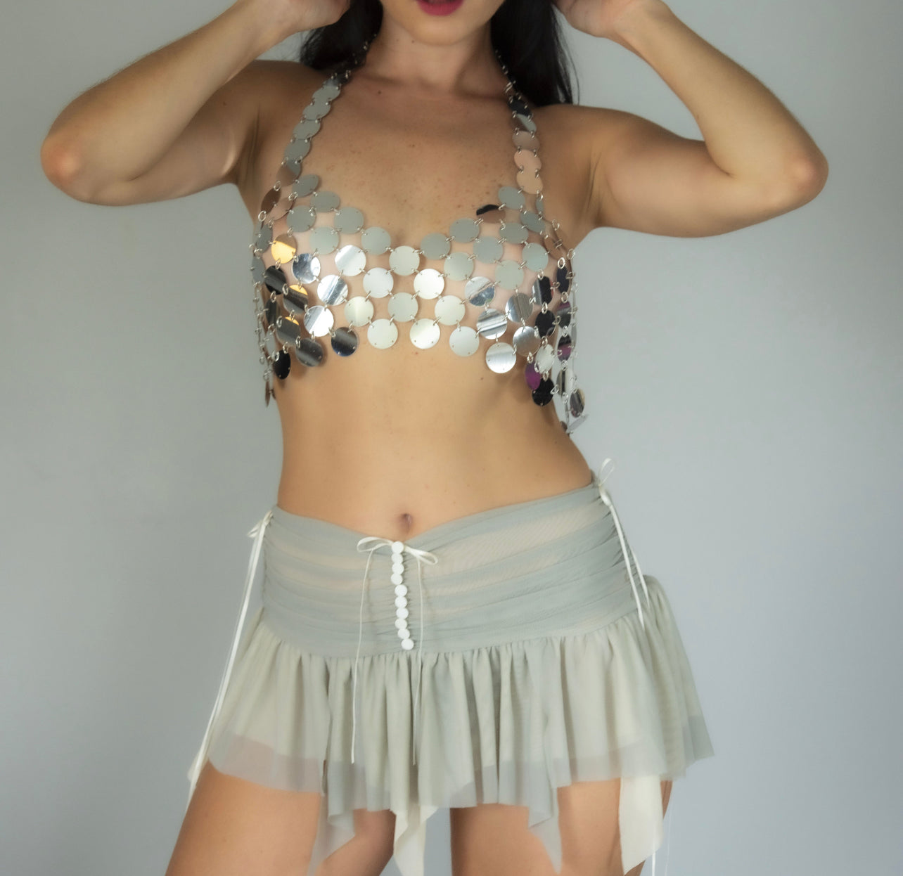 Mini Skirt Gray Y2K Ruched